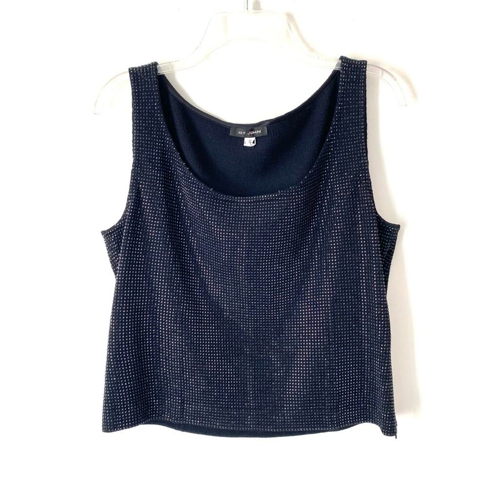 St. John Studded Embellished Black Scoop Tank Knit Top size 12